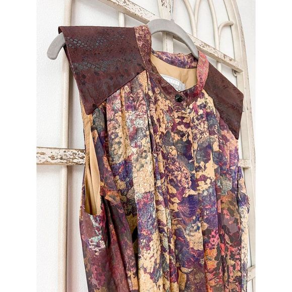 Hunter Bell Floral Chiffon Shirt Dress Leather Patchwork Mini - Picture 5 of 7